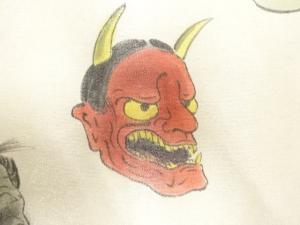 アンティーク　手描き　能面模様袋帯